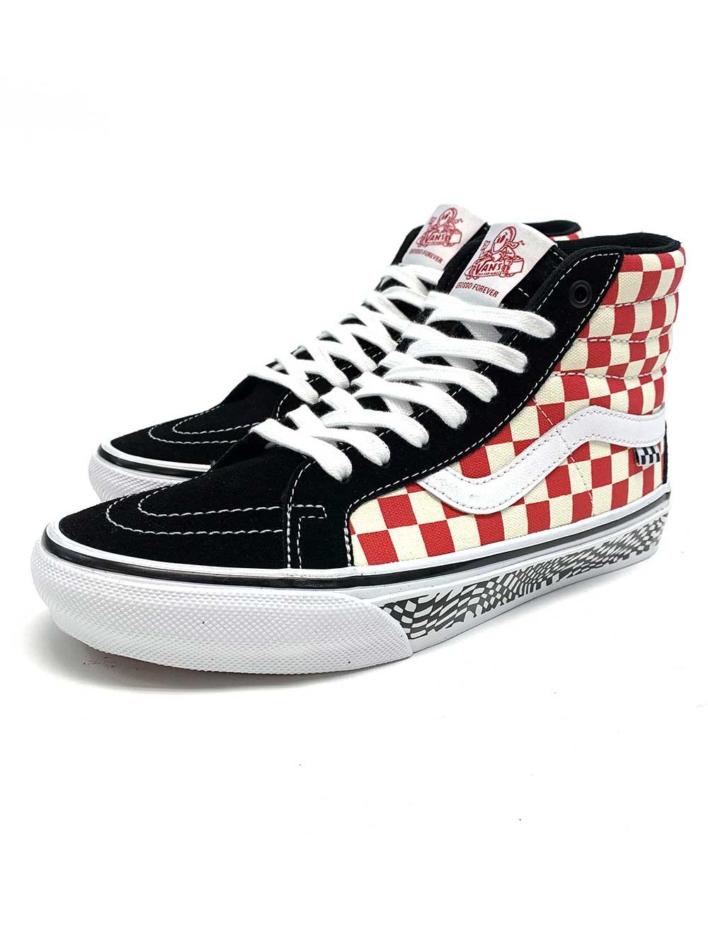 black and red high top vans