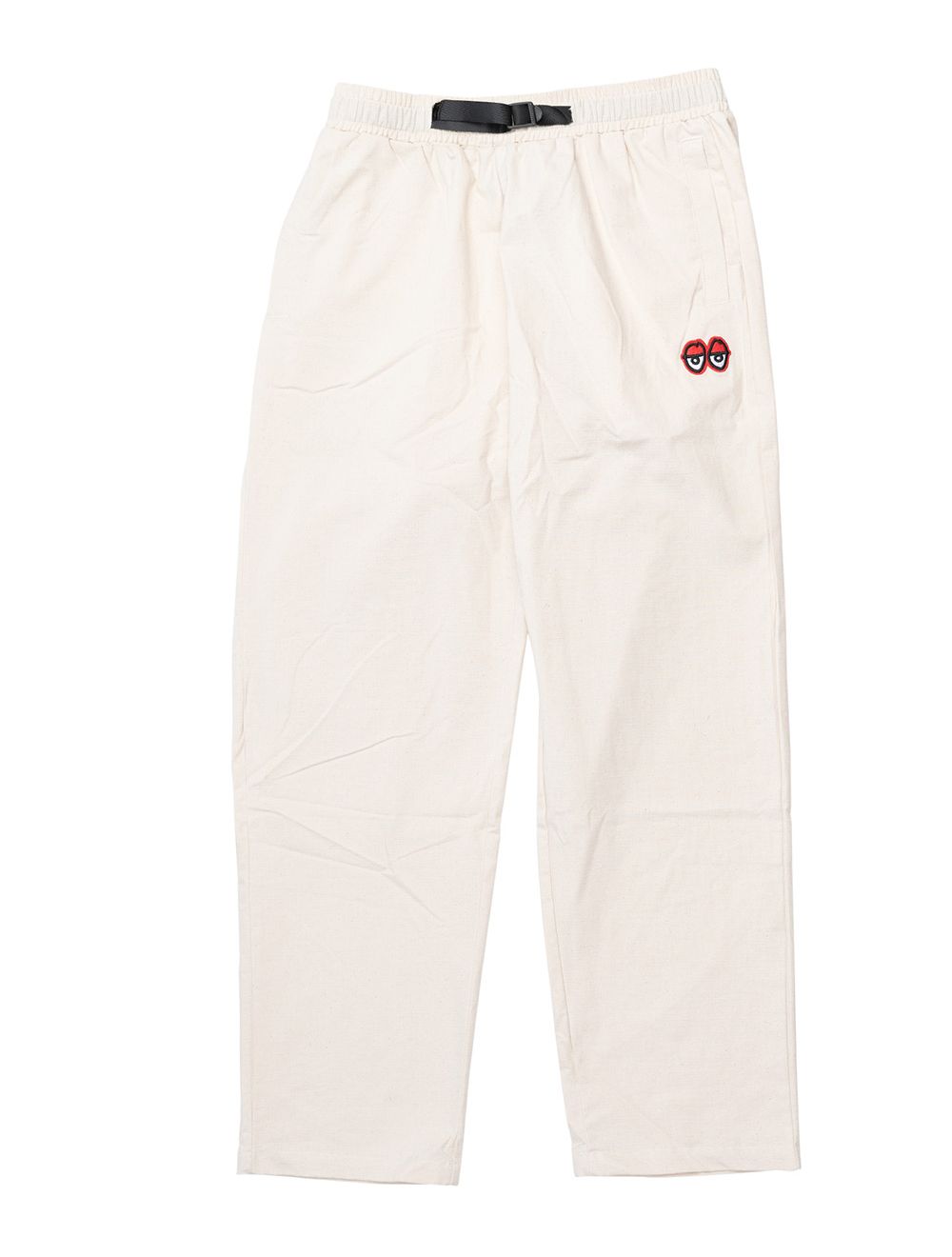 Krooked. Eyes Ripstop Pant. Ecru W/ Red Embroidery.