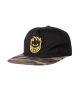 Spitfire. Big Head Snapback Hat. Black/ Camo/ Yellow.